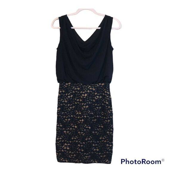 Enfocus Studio Sleeveless Navy Blue Drape Dress with Lace Bottom Size 6 - Picture 1 of 9
